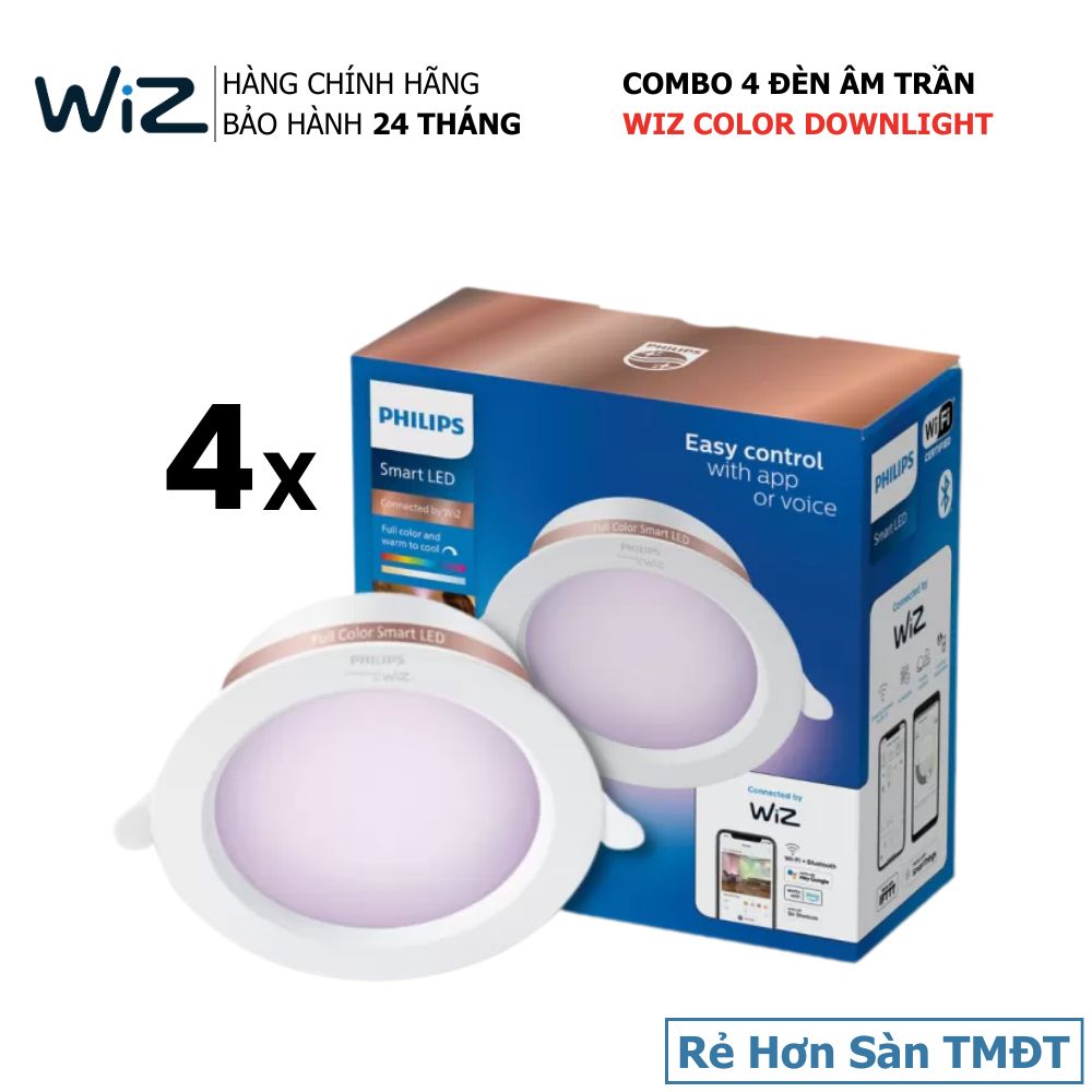 Combo 4 đèn Philips Wiz Downlight Full Color 16 triệu màu Wifi & Matter