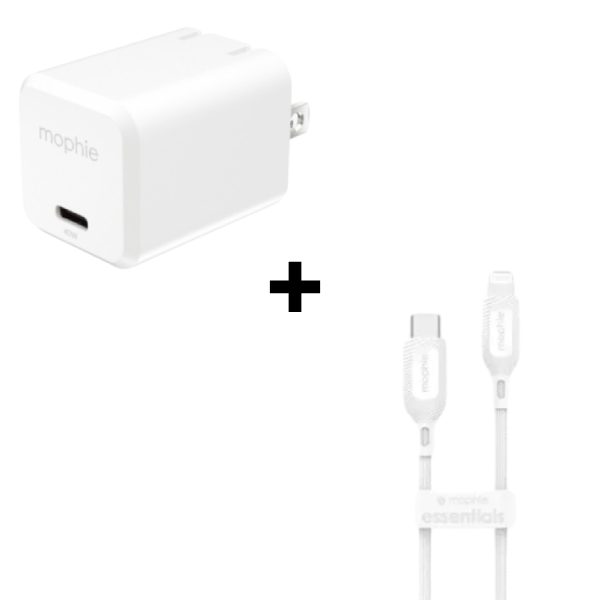 Bộ Combo cáp sạc Mophie 40W Type-C to Lightning màu trắng