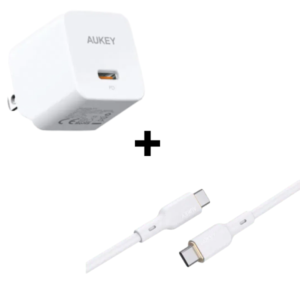 Bộ Combo cáp sạc Aukey 30W Type-C to Type-C màu trắng