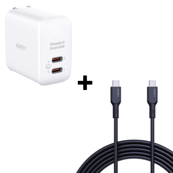 Bộ Combo cáp sạc Aukey 45W Type-C to Type-C (Củ trắng - Cáp đen)