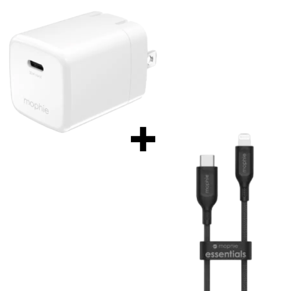 Bộ Combo cáp sạc Mophie Essential 30W Type-C to Lightning (Củ trắng - Cáp đen)