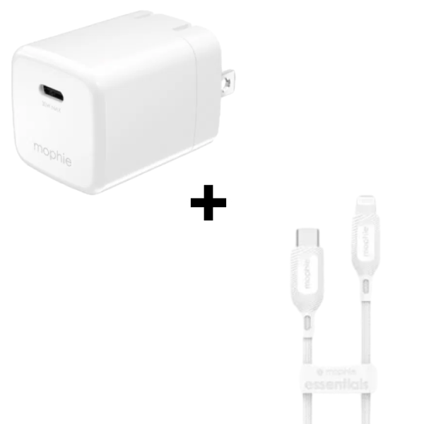 Bộ Combo cáp sạc Mophie Essential 30W Type-C to Lightning màu trắng